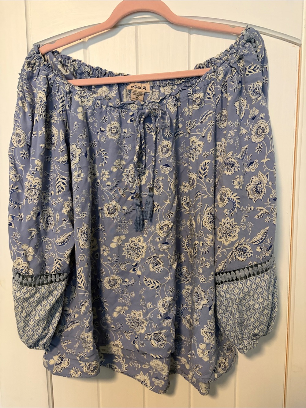 lola Blue Floral Boho Off-Shoulder Tunic